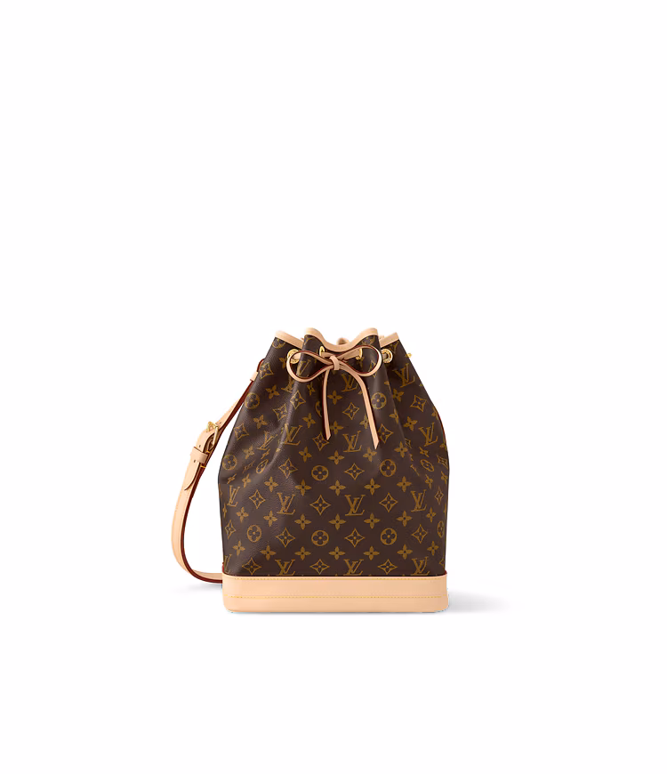The Louis Vuitton Noé in Monogram canvas—an original utility design turned icon, defined by its bucket silhouette, reinforced base, and drawstring closure that still feels as practical now as it did at inception.